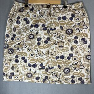 BODEN‎ Floral Print 100% Cotton Straight Mini Skirt Pockets 14 Ivory